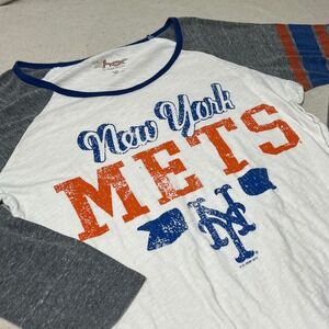 G-III 4Her New York Mets MLB Baseball Raglan‎ T-Shirt Size M